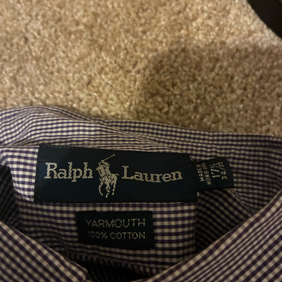 Ralph Lauren Yarmouth Shirt Mens 17.5 34/35 Purple Gingham Check Long Sleeve - Picture 3 of 3
